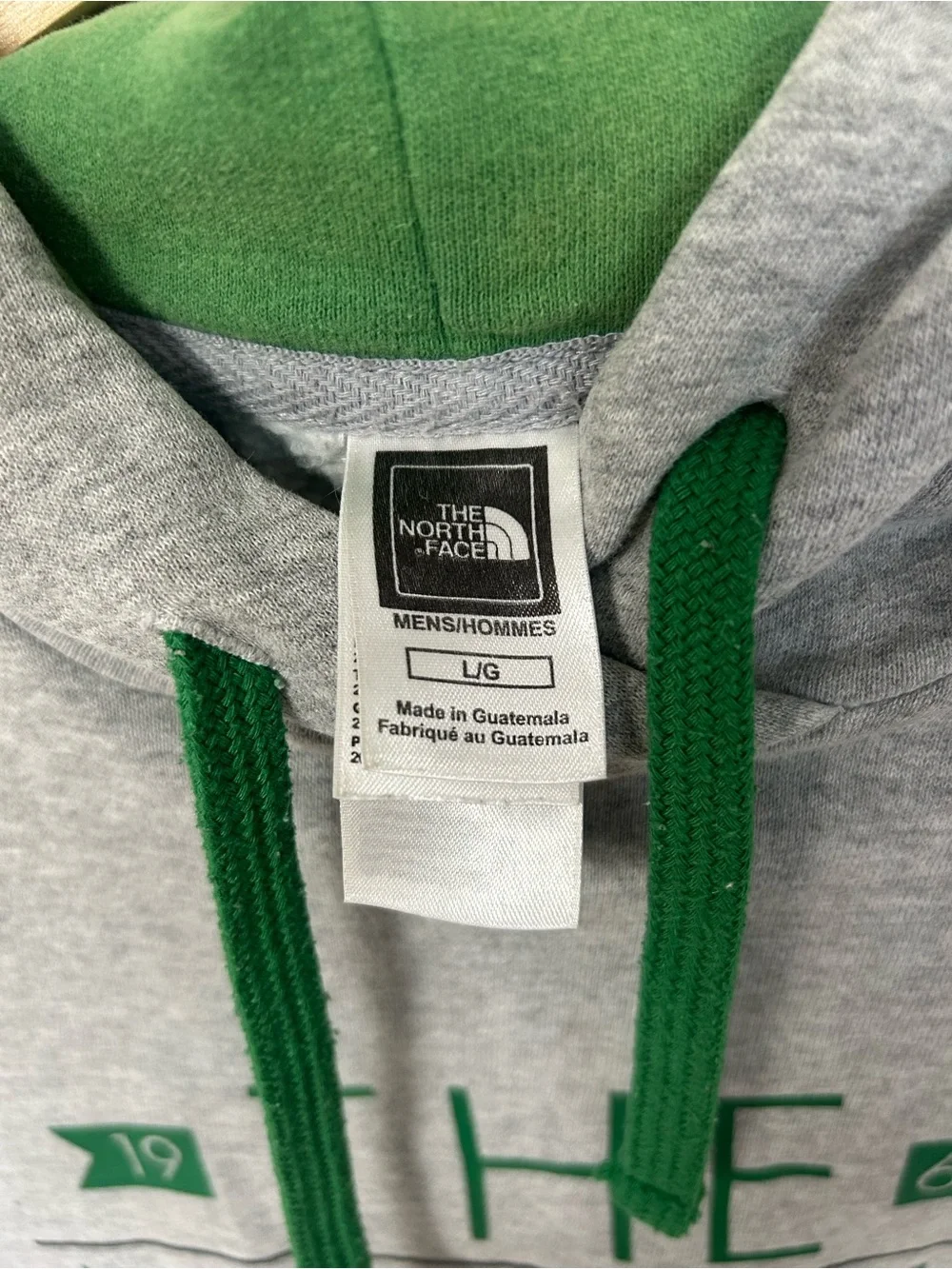 The North Face Gray Hoodie with Green Logo and Drawcords